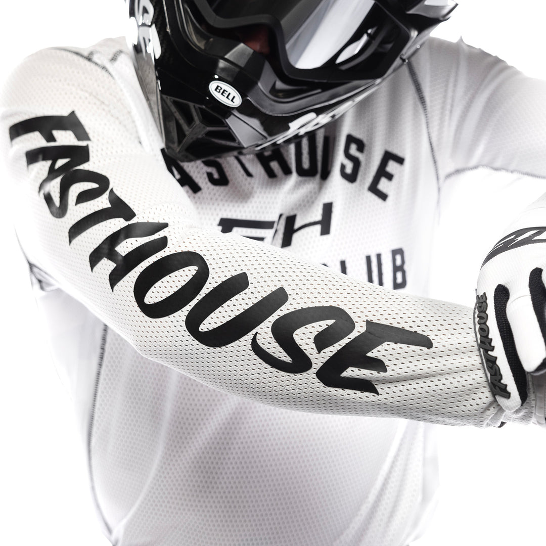 Fasthouse Grindhouse Air-Cooled Club Jersey White/Cloud - Close-Up of Right Sleeve Graphics