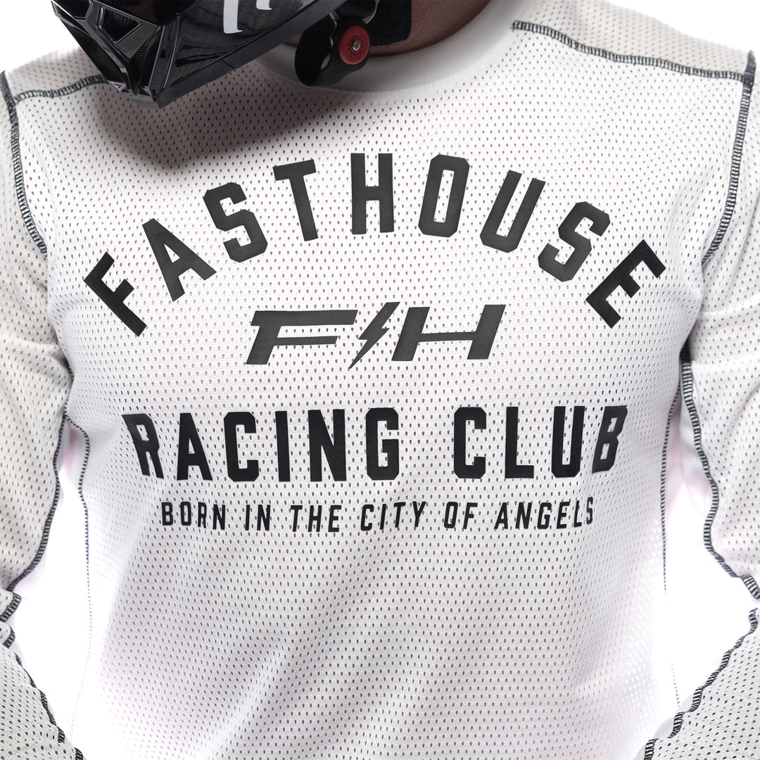 Fasthouse Grindhouse Air-Cooled Club Jersey White/Cloud - Close-Up of Front Graphics