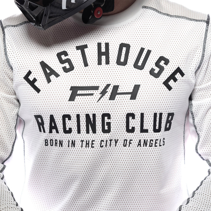 Fasthouse Grindhouse Air-Cooled Club Jersey White/Cloud - Close-Up of Front Graphics