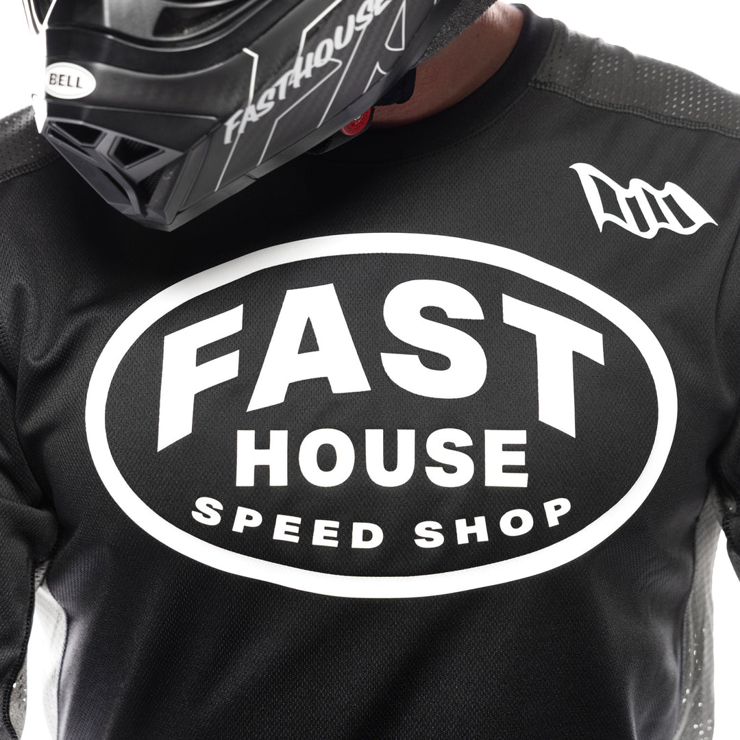 Fasthouse Grindhouse Air-Cooled Ramble Jersey Black/Gray - Close-Up of Front Graphics