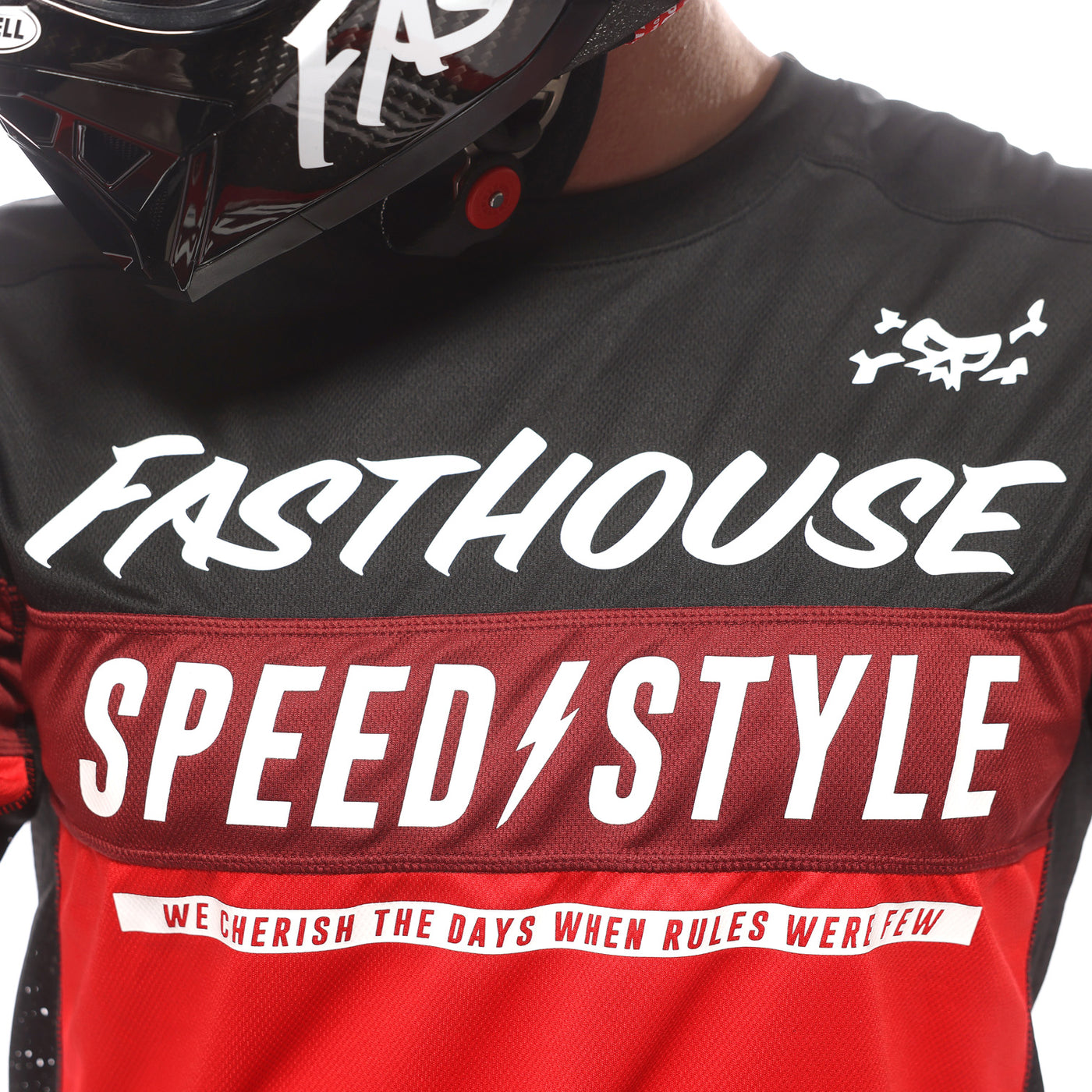 Fasthouse Grindhouse Akin Jersey Red/Black - Close-Up of Chest Graphics