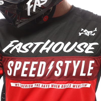 Fasthouse Grindhouse Akin Jersey Red/Black - Close-Up of Chest Graphics