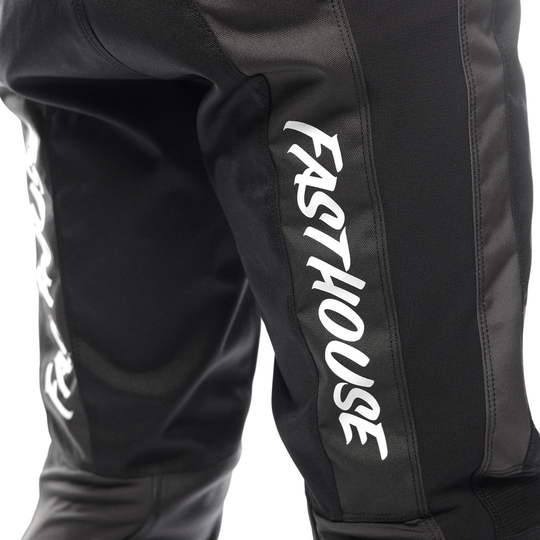 Fasthouse Grindhouse Club Pants Black/Gray - Close-Up of Rear Thigh Graphics