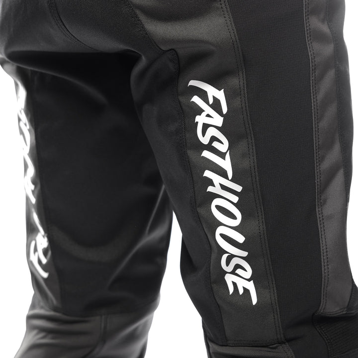 Fasthouse Grindhouse Club Pants Black/Gray - Close-Up of Rear Thigh Graphics