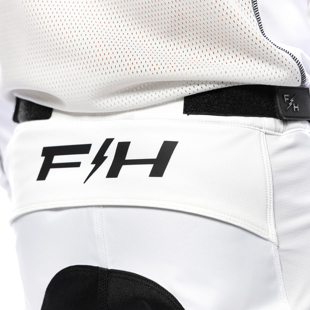 Fasthouse Grindhouse Club Pants White/Cloud - Close-Up of Rear Waist Graphics