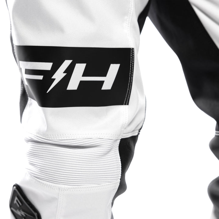 Fasthouse Grindhouse Club Pants White/Cloud - Close-Up of Front Right Thigh Graphics