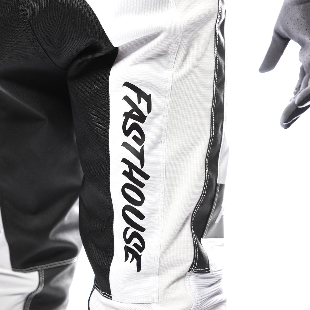 Fasthouse Grindhouse Club Pants White/Cloud - Close-Up of Rear Thigh Graphics