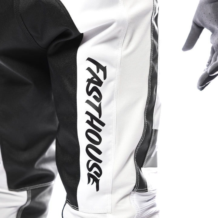 Fasthouse Grindhouse Club Pants White/Cloud - Close-Up of Rear Thigh Graphics