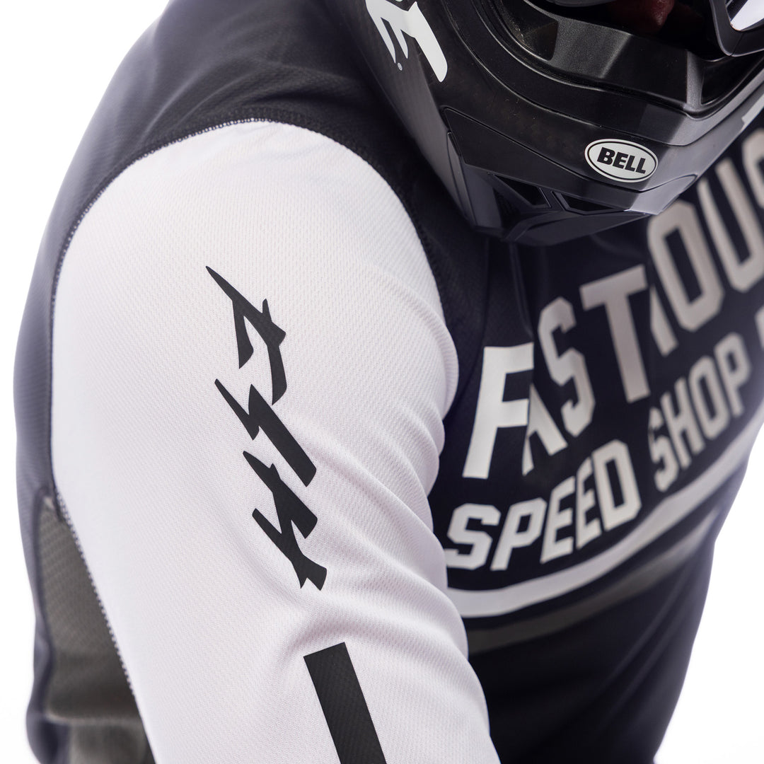Fasthouse Grindhouse Hudson Jersey Black/White - Close-Up of Upper Sleeve Graphic