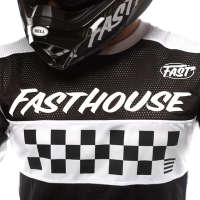 Fasthouse Grindhouse Waypoint Jersey Black/White - Close-up of Chest Graphics