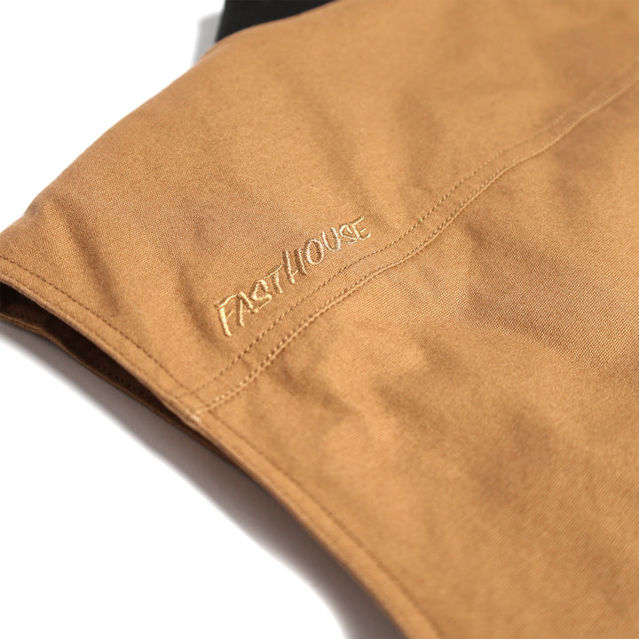 Fasthouse Hanger Vest Camel - Close-Up of Stitched Logo on Back Shoulder