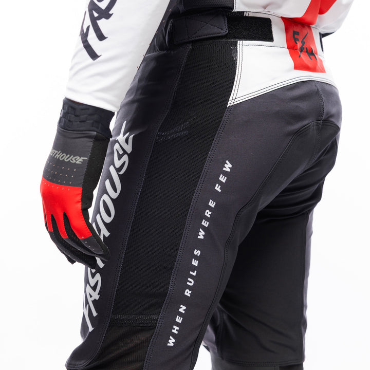 Fasthouse Helix Monaco Pants Black/White - Close-Up of Left Thigh Graphics