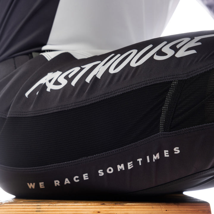 Fasthouse Helix Monaco Pants Black/White - Close-Up of Right Thigh Graphics