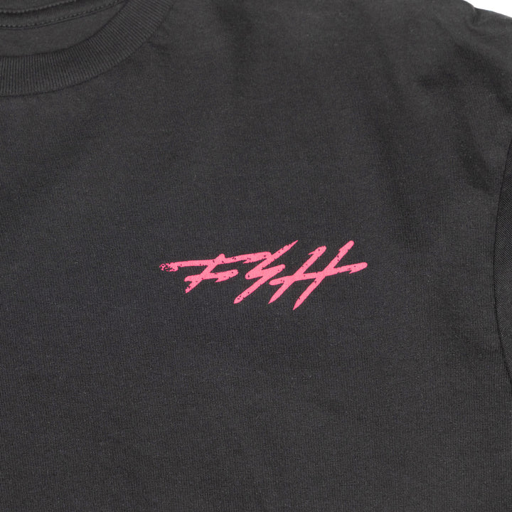 Fasthouse Hideout SS Tee Black - Close-Up of Graphic on Front