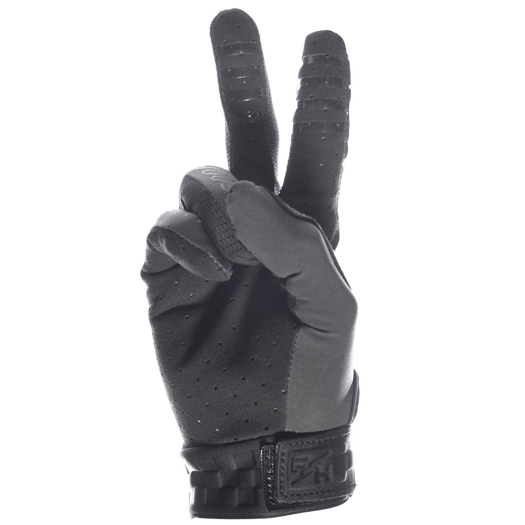Fasthouse Helix Circuit Gloves Black - Palm View of Peace Sign