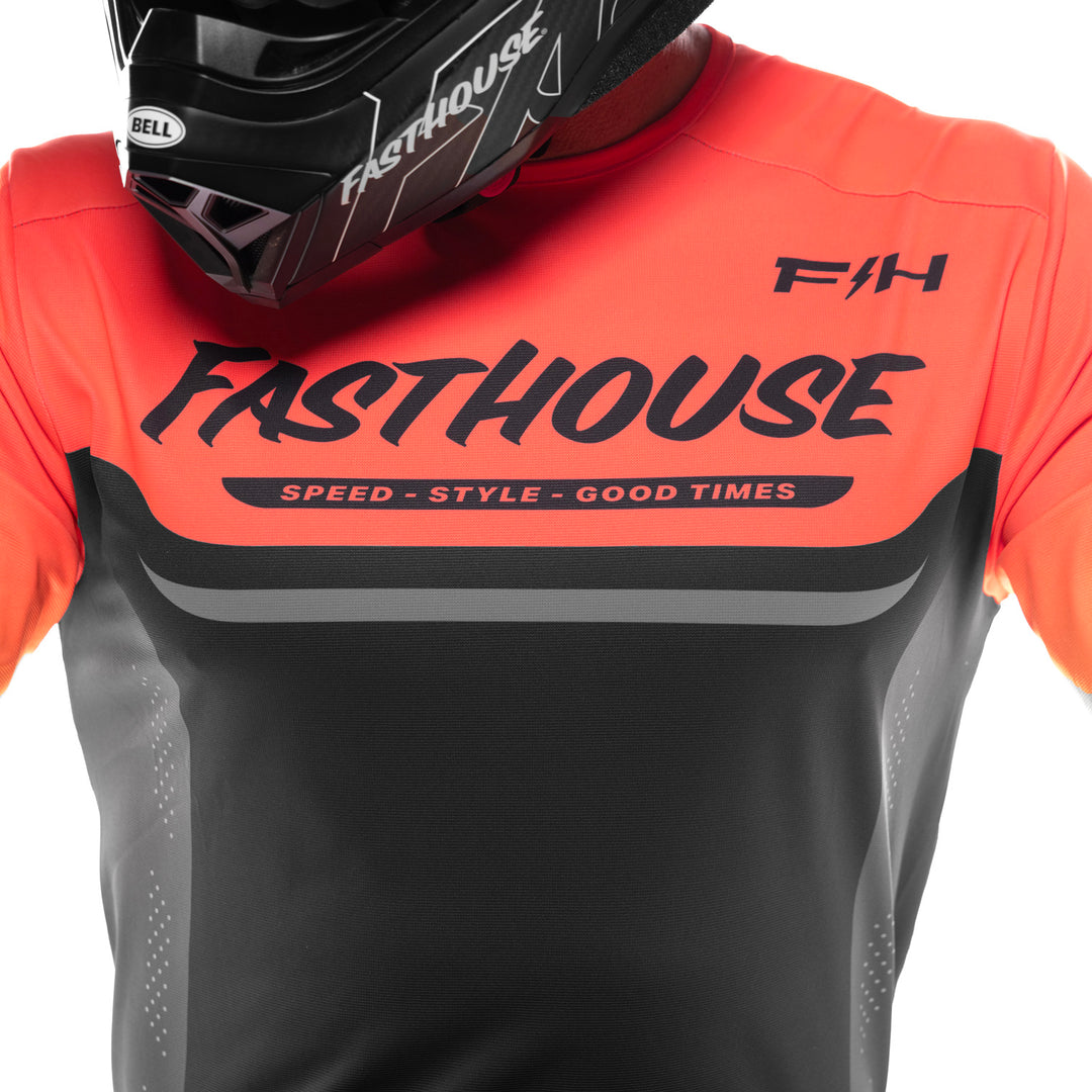 Fasthouse Helix Circuit Jersey Hyper Coral/Black - Close-Up of Front Graphics