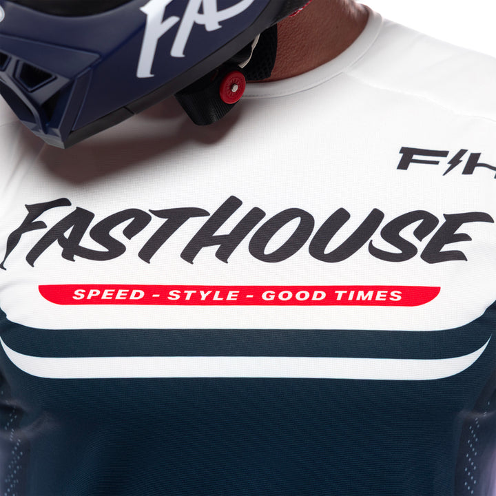 Fasthouse Helix Circuit Jersey Navy/White/Red - Close-Up of Front Graphics