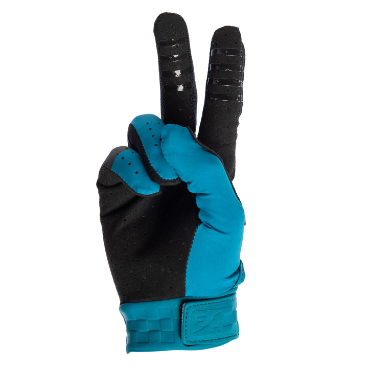 Fasthouse Helix Monaco Gloves Marine/Black - Palm View of Glove Set Up as Peace Sign
