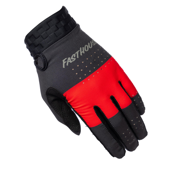 Fasthouse Helix Monaco Gloves Red/Black - Back of Left Hand View