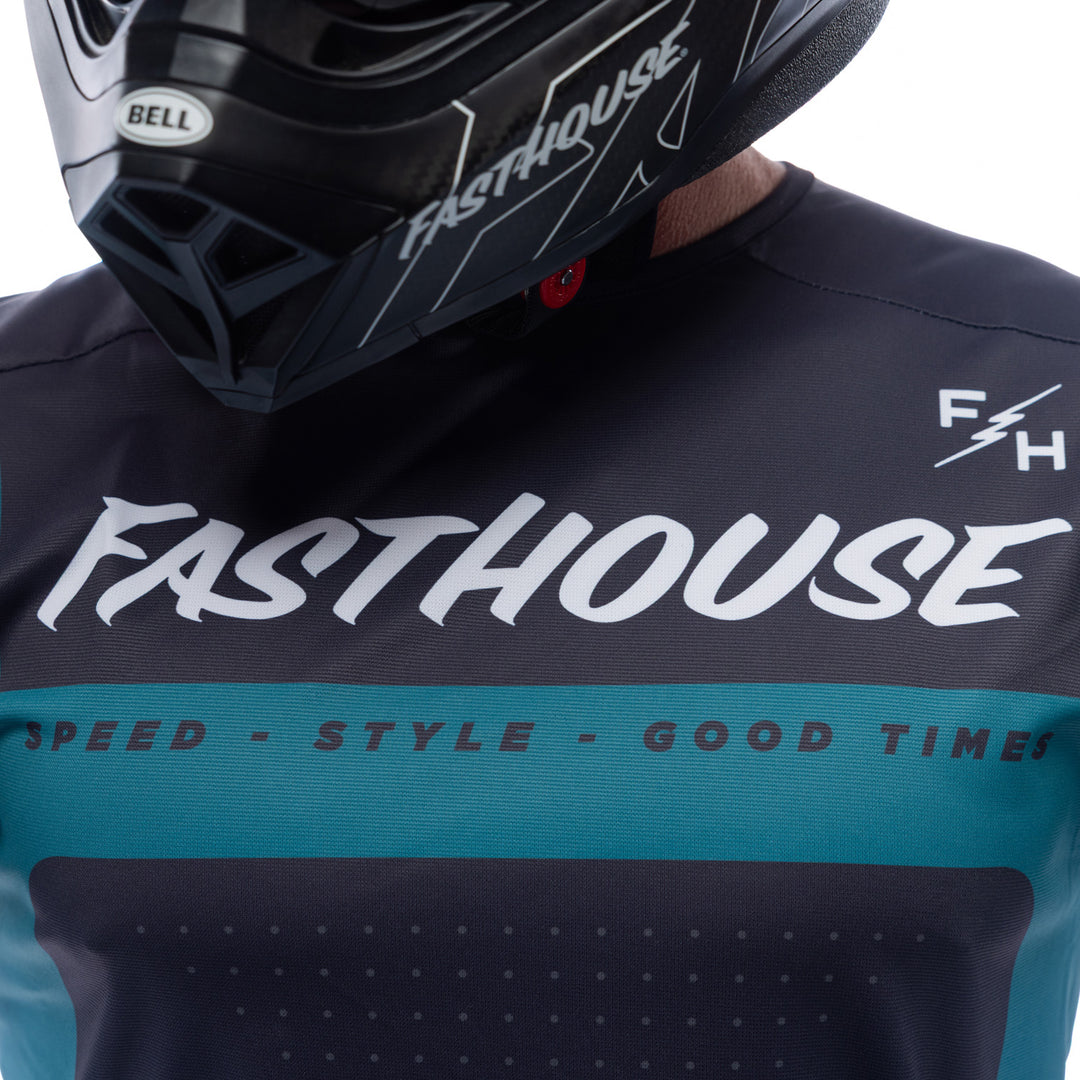 Fasthouse Helix Monaco Jersey Marine/Black - Close-Up of Front Graphics