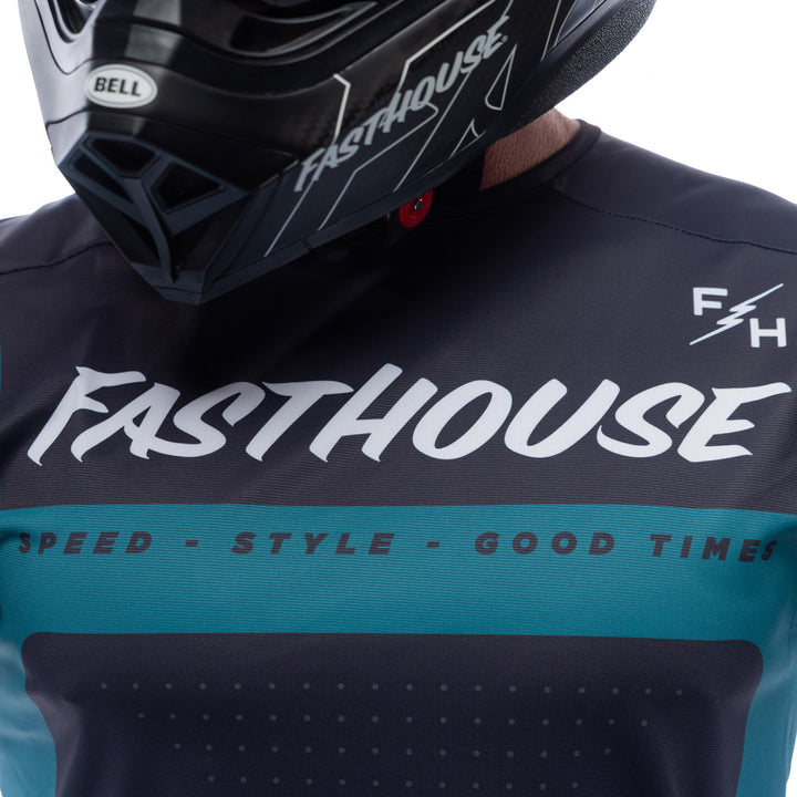 Fasthouse Helix Monaco Jersey Marine/Black - Close-Up of Front Graphics