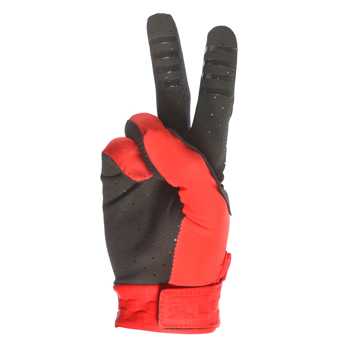 Fasthouse Helix Podium Gloves Red - Palm View of Peace Sign