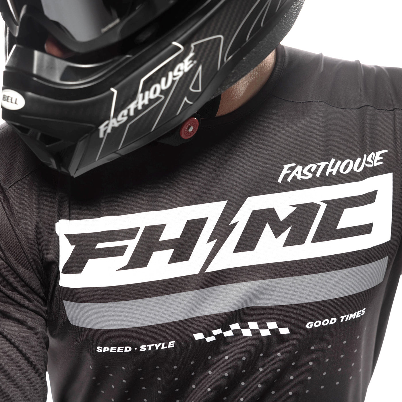 Fasthouse Helix Podium Jersey Black/White - Close-Up of Chest Graphics