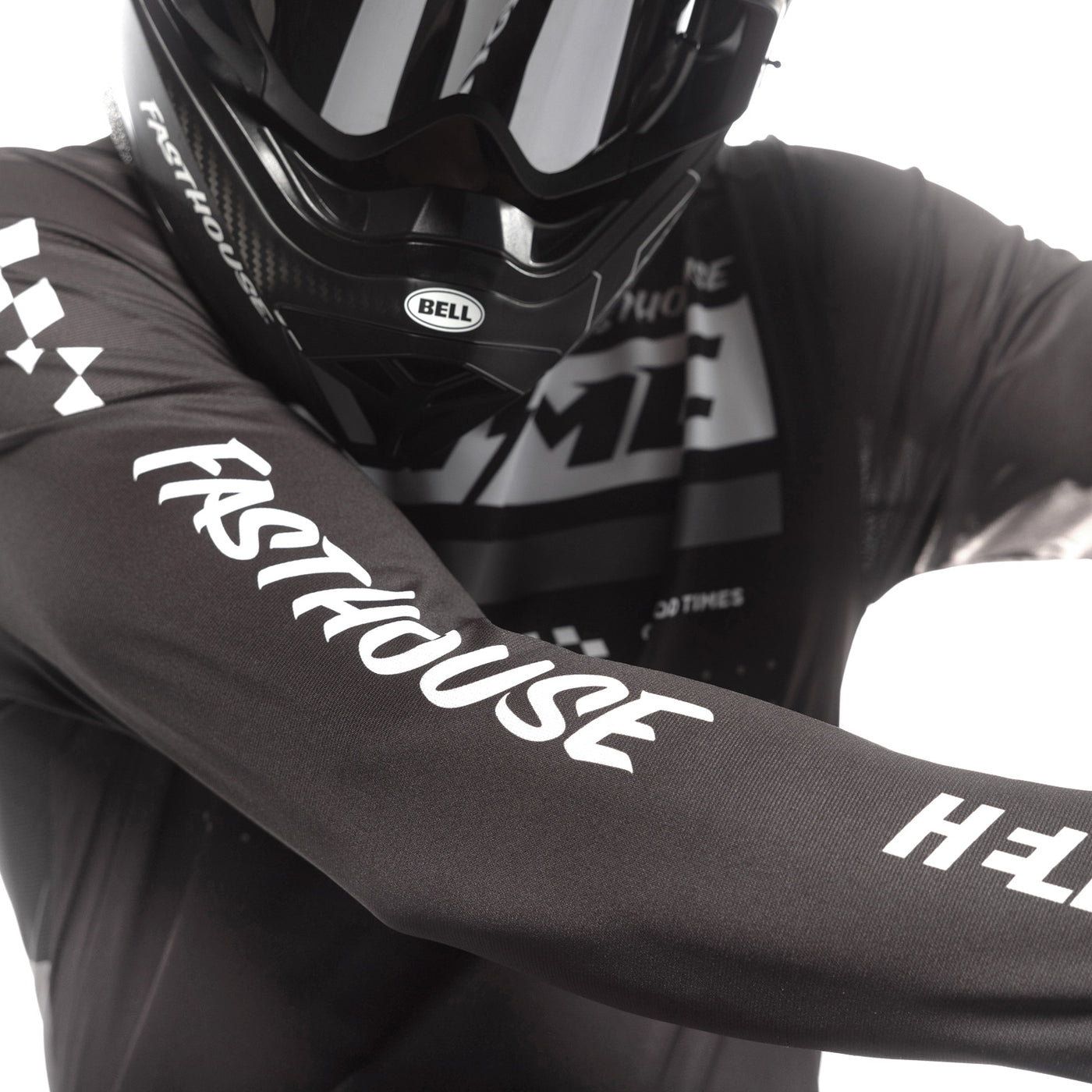 Fasthouse Helix Podium Jersey Black/White - Close-Up of Right Sleeve Graphics