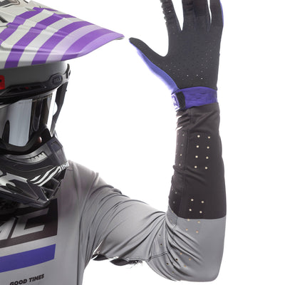 Fasthouse Helix Podium Jersey Gray/Black/Purple - Close-Up of Inner Forearm Ventilation and Details