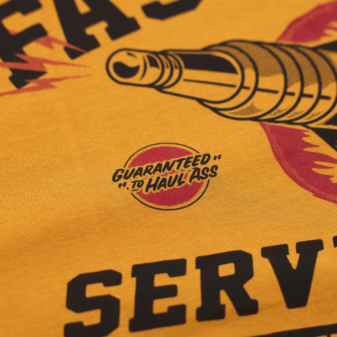 Fasthouse Ignite Tee Vintage Gold - Close-Up of Detail on Back Graphic