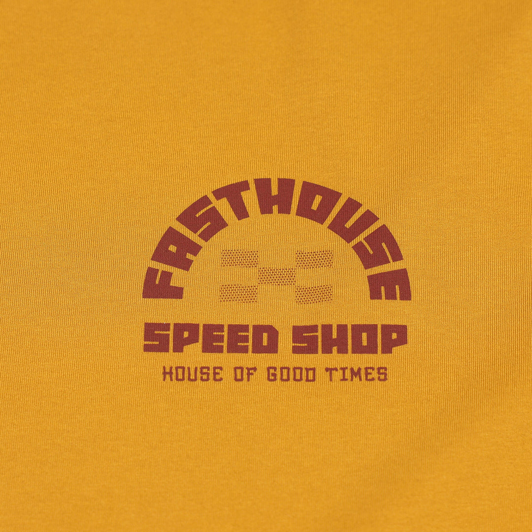 Fasthouse Iron Steed Tee Vintage Gold - Close-Up of Graphic on Front