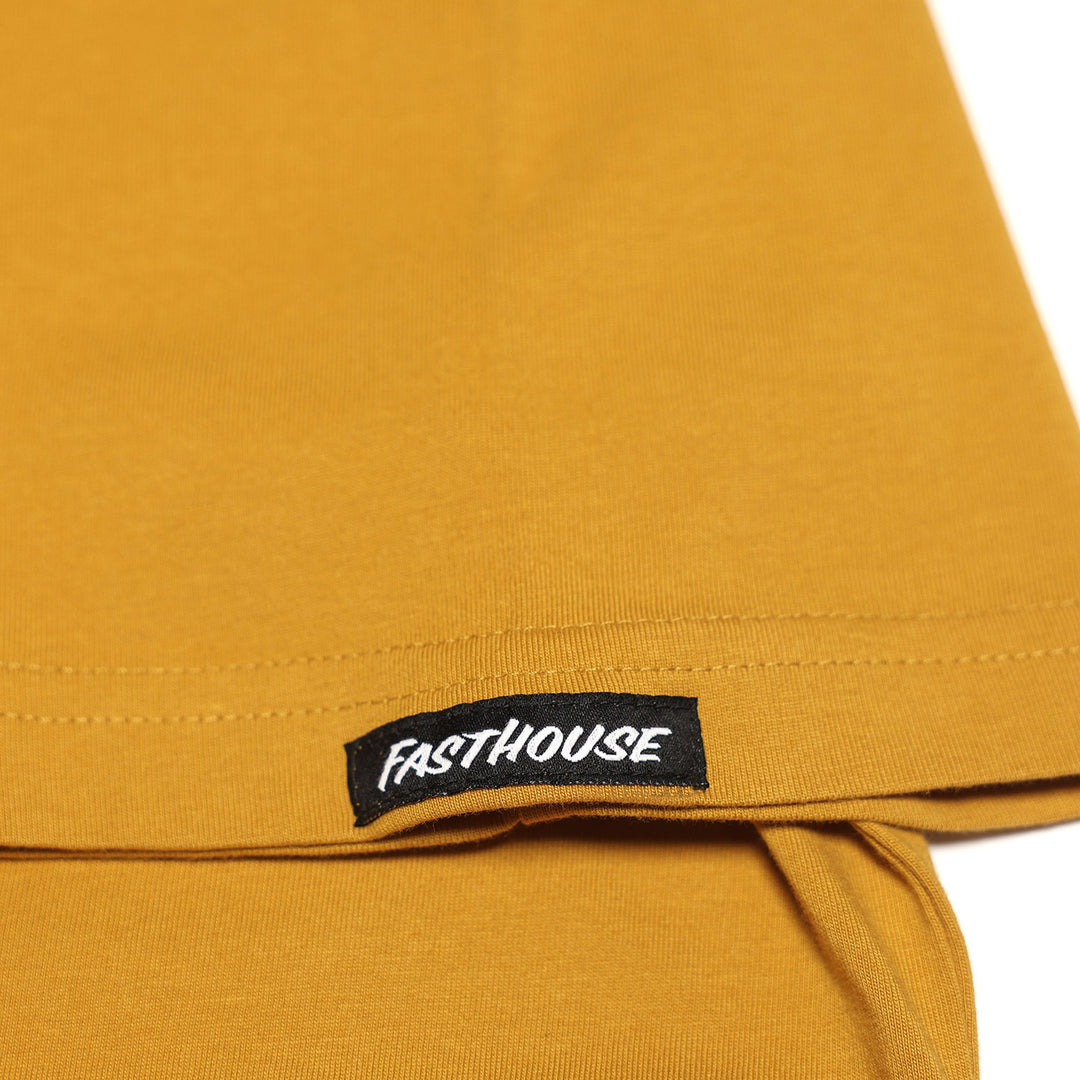 Fasthouse Iron Steed Tee Vintage Gold - Close-Up of Tag Sewn into Sleeve Hem