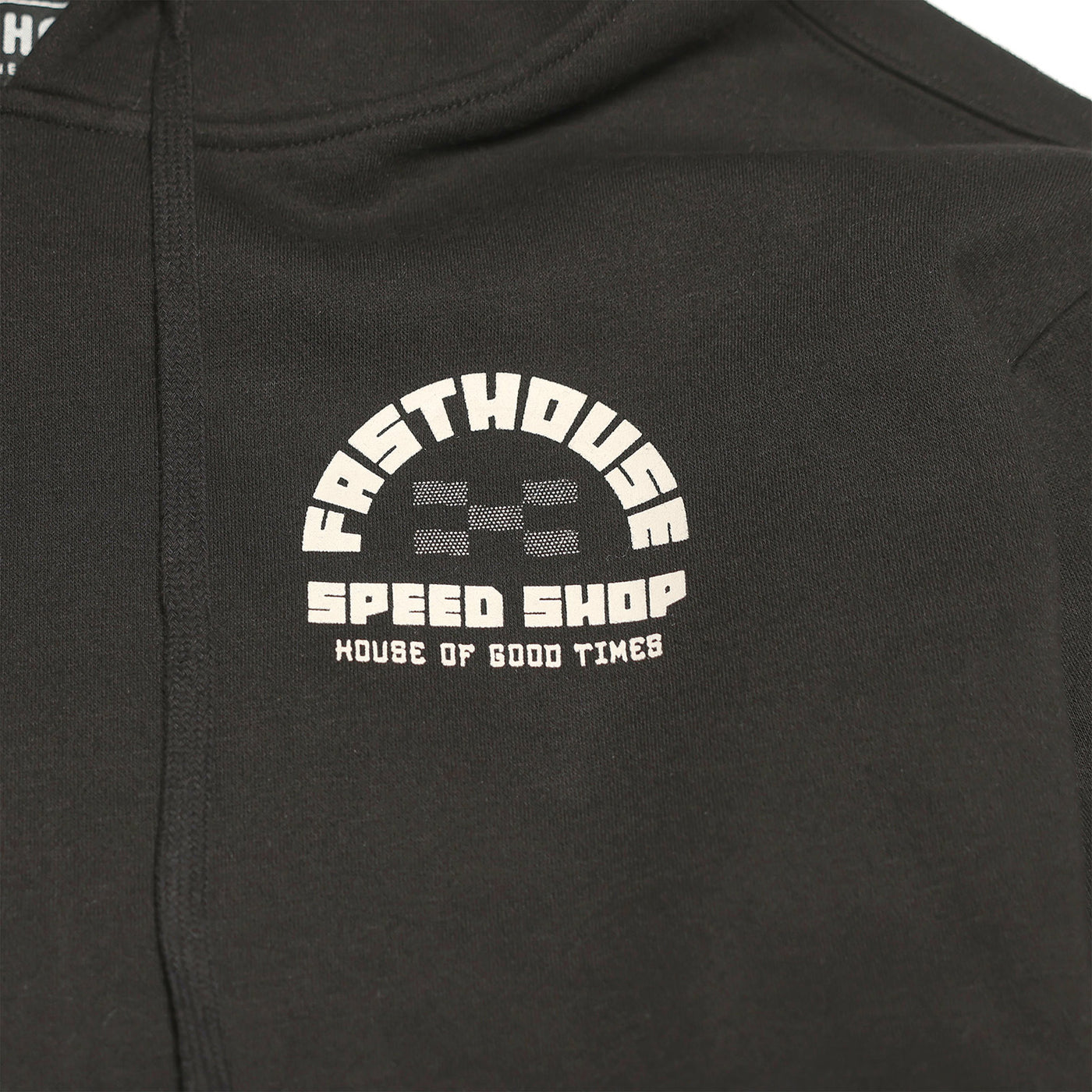 Fasthouse Iron Steed Hooded Pullover Black - Close-Up of Graphic on Front