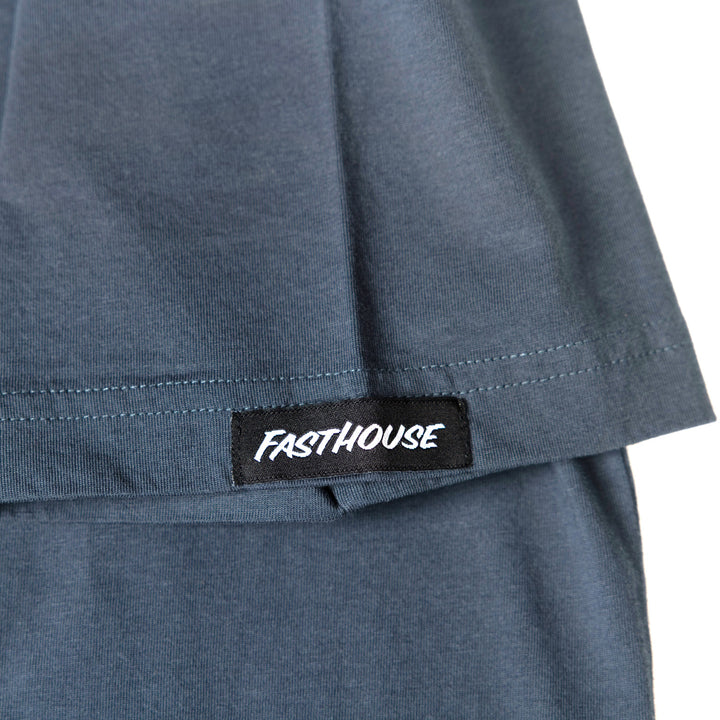 Fasthouse Junction SS Tee Indigo - Close-Up of Logo Tag Sewn into Sleeve