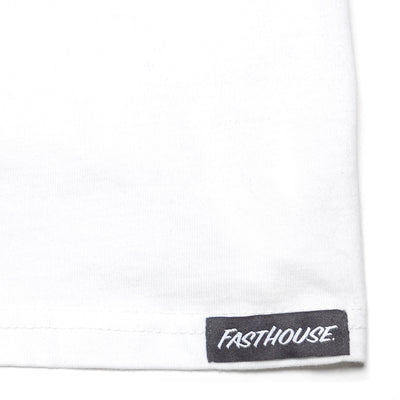 Fasthouse Krest LS Tee White - Close-Up of Brand Tag on Hem