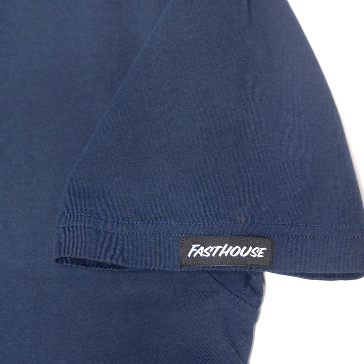 Fasthouse Lagoon SS Tee Navy - Close-Up of Brand Tag on Sleeve