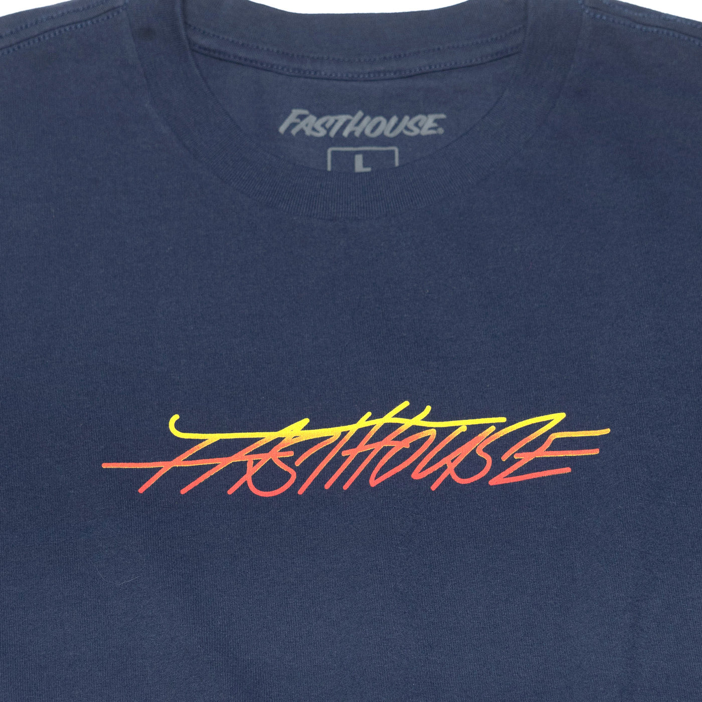 Fasthouse Lagoon SS Tee Navy - Close-Up of Graphic on Front