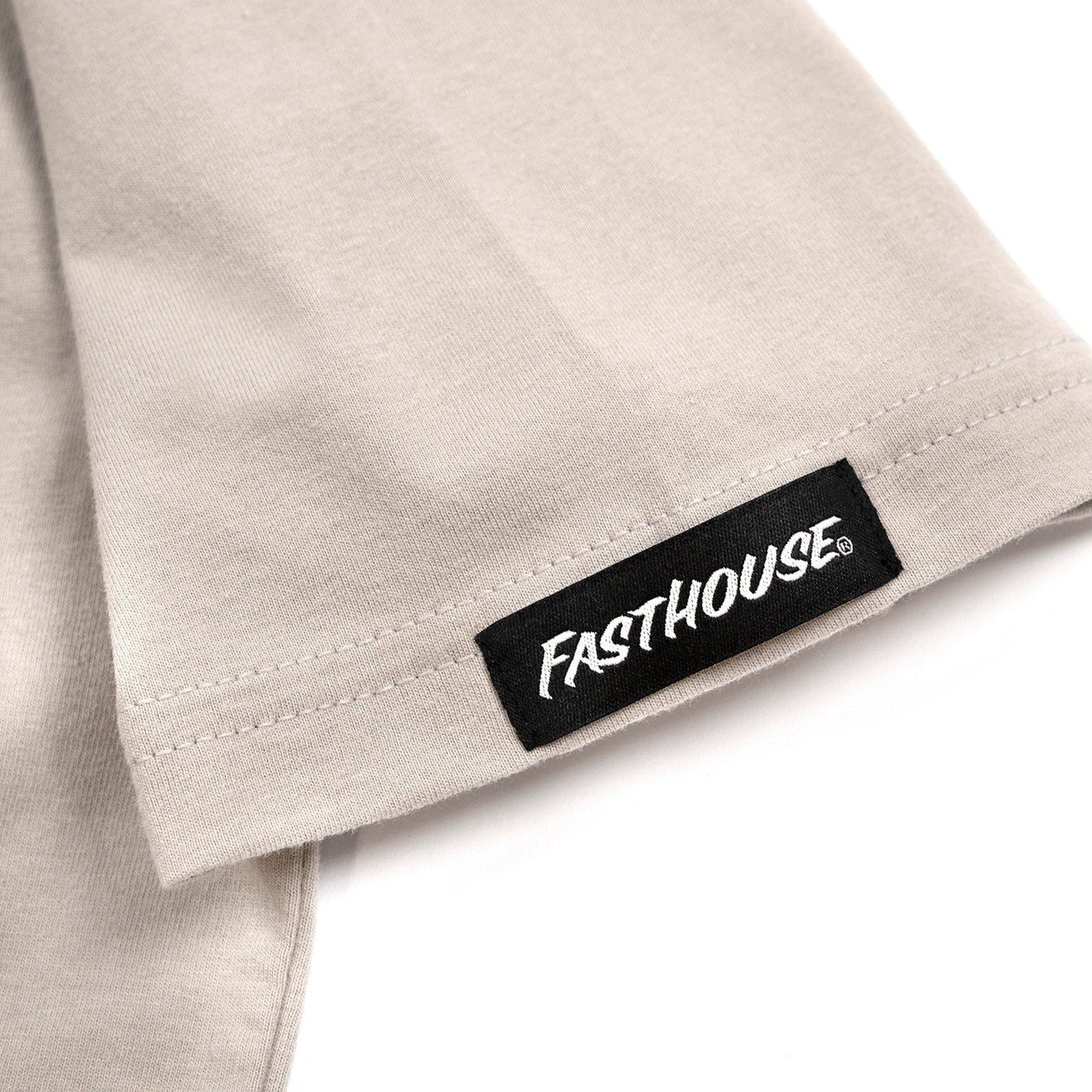 Fasthouse Logo Tee Light Gray - Close-Up of Tag Sewn into Left Sleeve Hem