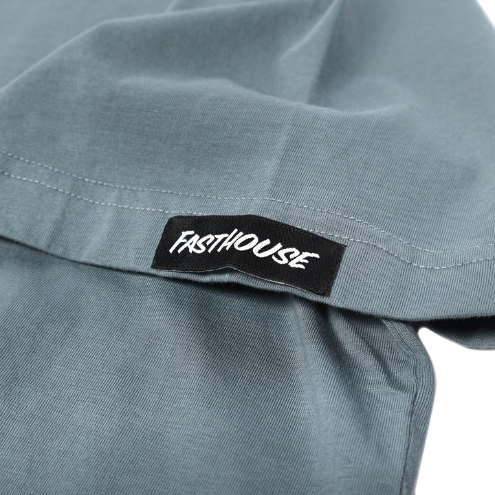 Fasthouse Manasa SS Tee Denim - Close-Up of Logo Tag Sewn into Sleeve
