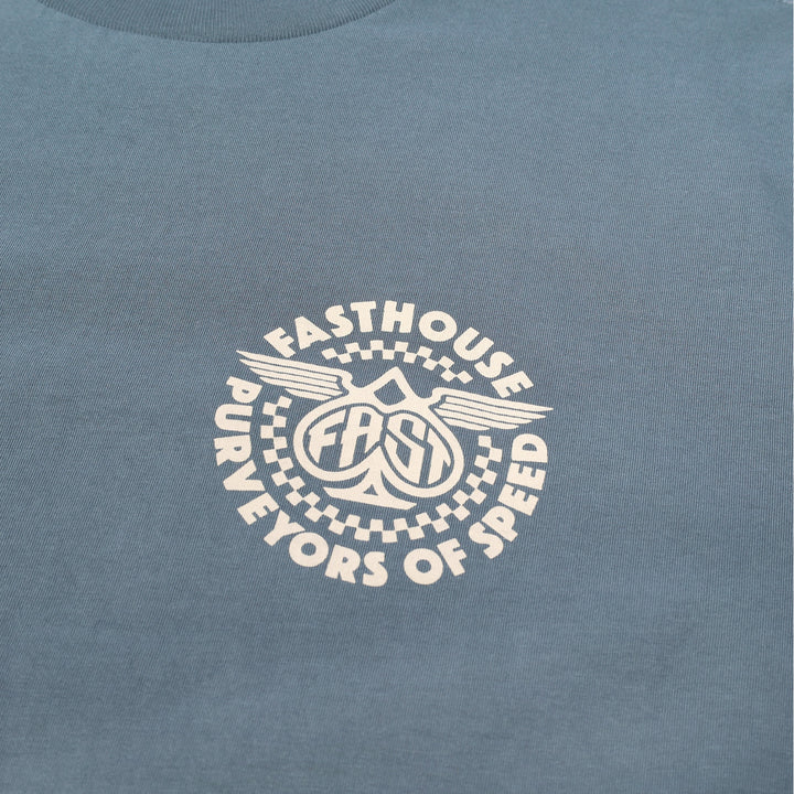 Fasthouse Maverick SS Tee Denim - Close-Up of Graphic on Front