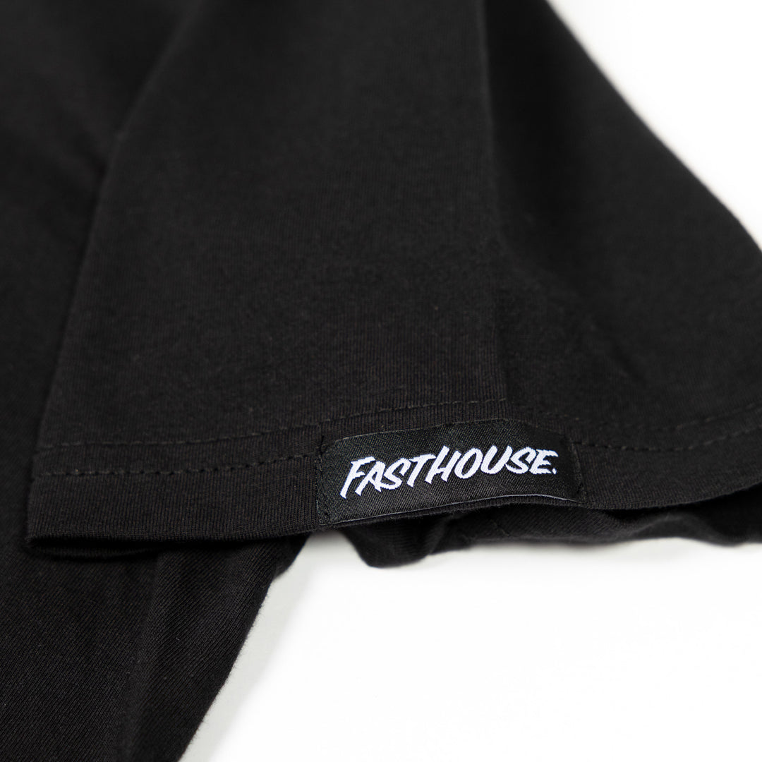 Fasthouse Mulholland GP SS Tee Black - Close-Up of Logo Tag on Sleeve