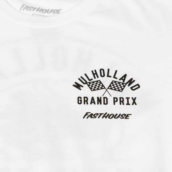 Fasthouse Mulholland GP SS Tee White - Close-Up of Graphic on Front