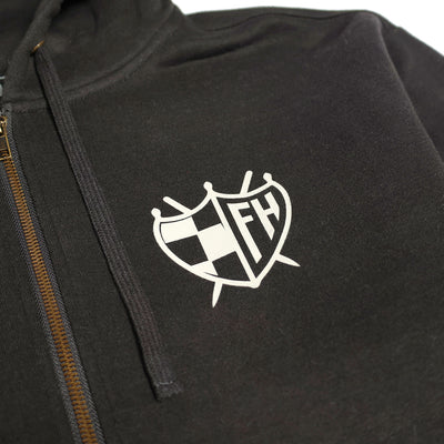 Fasthouse Mod Hooded Zip-Up Black - Close-Up of Graphic on Front