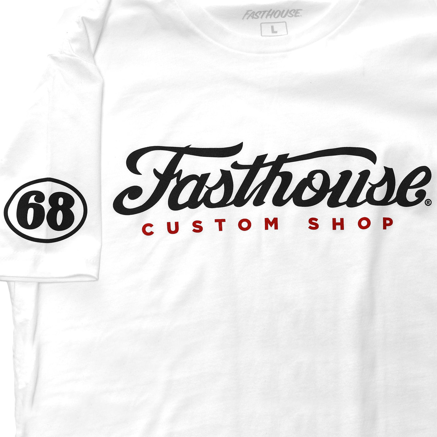 Fasthouse Morris Tee White - Close-Up of Graphics on Front and Sleeve