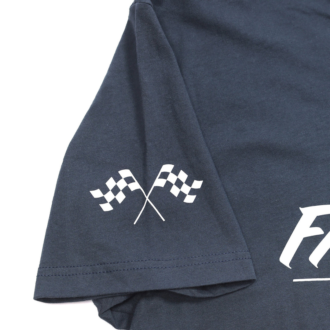 Fasthouse The Motto Tee Indigo - Close-up of Graphic on Sleeve