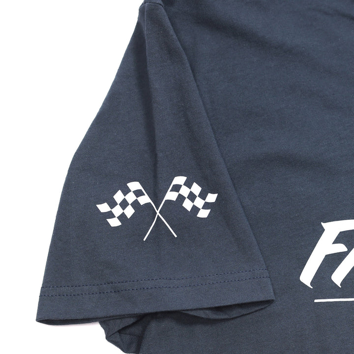 Fasthouse The Motto Tee Indigo - Close-up of Graphic on Sleeve