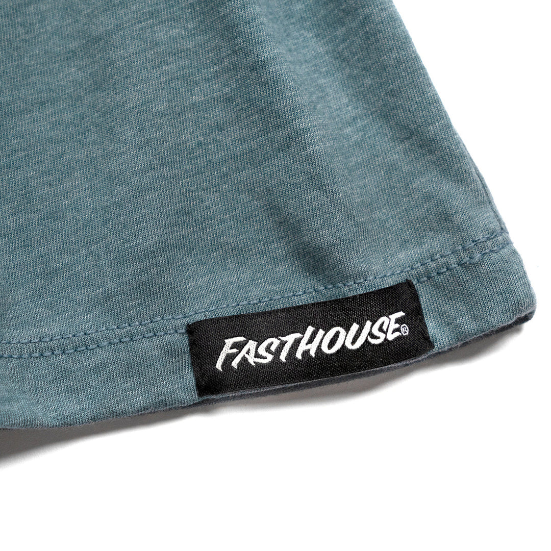 Fasthouse Women's Easy Rider Tee Heather Slate - Close-Up of Tag Sewn into Hem