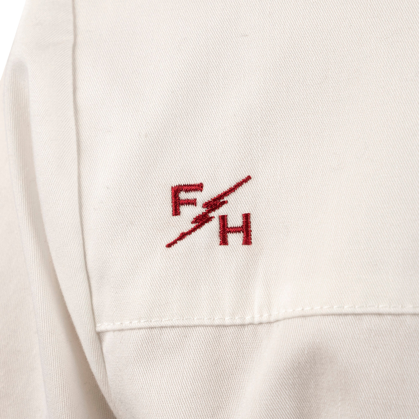 Fasthouse Women's Garage Talk Button Up Off White - Close-Up of Stitched Logo on Back