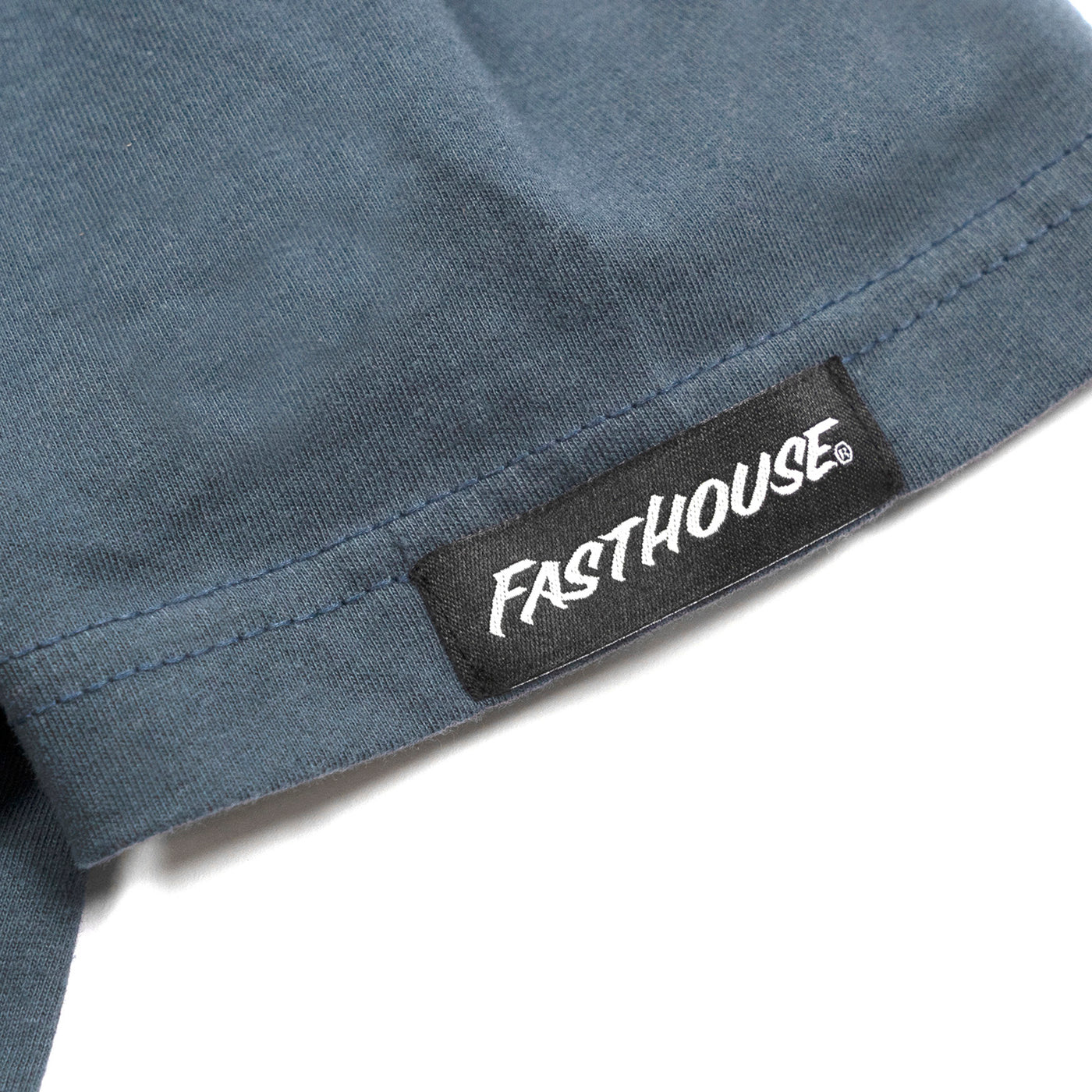 Fasthouse Nomad Tee Indigo - Close-Up of Tag Sewn into Sleeve Hem