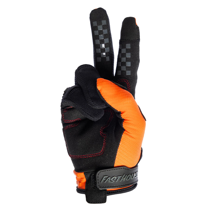 Fasthouse Off-Road Matox Gloves Orange - Palm View of Glove Set Up as Peace Sign
